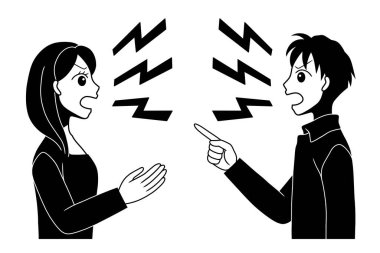 Siyah-beyaz, genç bir çiftin karşı karşıya geldiği ve tartıştığı bir resim.