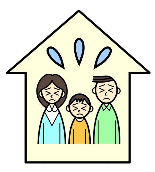 Uma Família Três Com Gotas Suor Casa — Fotografia de Stock