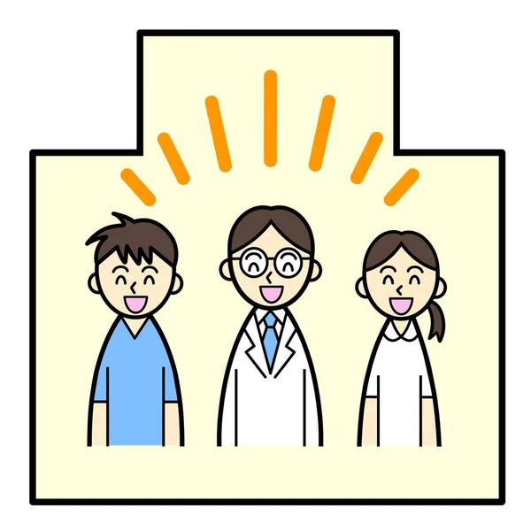 Три Медичні Працівники Яскравими Посмішками Лікарні — стокове фото