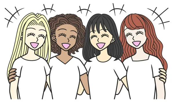 Quattro Giovani Donne Diversi Paesi Quattro Belle Donne Magliette Bianche — Foto Stock