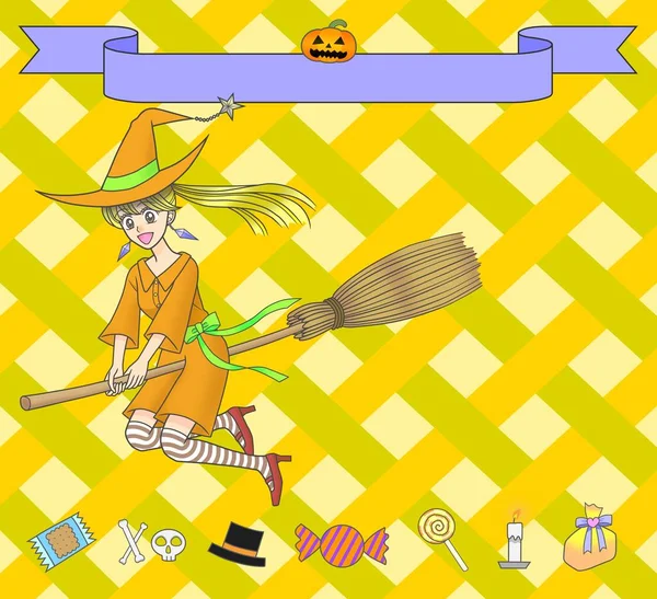 Cute Witch Flying Broom Others Halloween — Stock Photo, Image