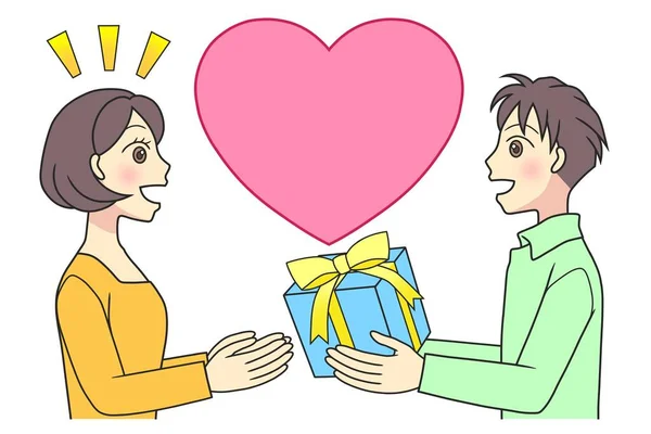 Jovem Dando Uma Caixa Presente Para Sua Namorada — Fotografia de Stock
