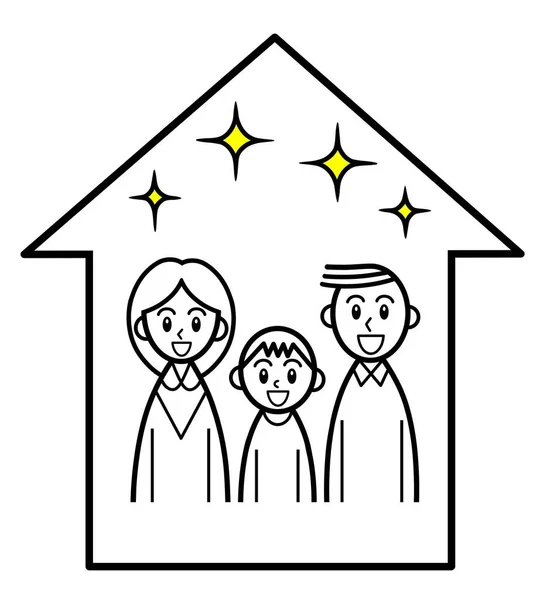 Egy Háromtagú Család Csillogó Mosollyal Házban — Stock Fotó