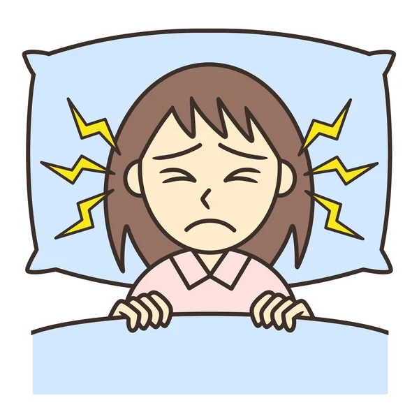 Young Woman Suffering Sleeplessness Due Tinnitus Young Woman Lying Hearing — 图库照片