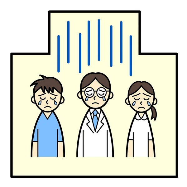 Tres Trabajadores Médicos Que Ven Tristes Con Lágrimas Hospital —  Fotos de Stock