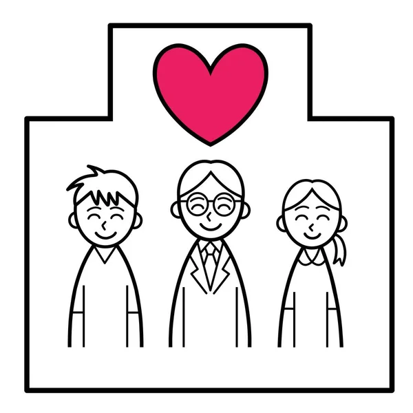Drie Dokters Met Een Liefdeshart Het Ziekenhuis — Stockfoto