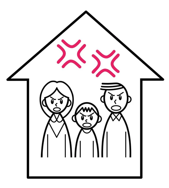 Uma Família Três Com Símbolos Raiva Casa — Fotografia de Stock