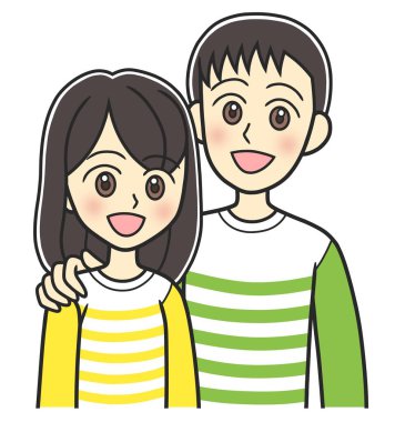 Birbirine uyumlu giyinmiş genç bir çift birbirlerine yapışıyorlar.