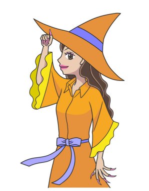 Cadı kostümlü genç bir kadın şapkasıyla poz veriyor.