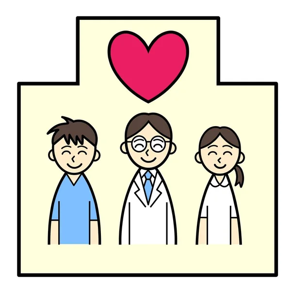 Három Egészségügyi Dolgozó Akik Szerelmesen Mosolyognak Kórházban — Stock Fotó