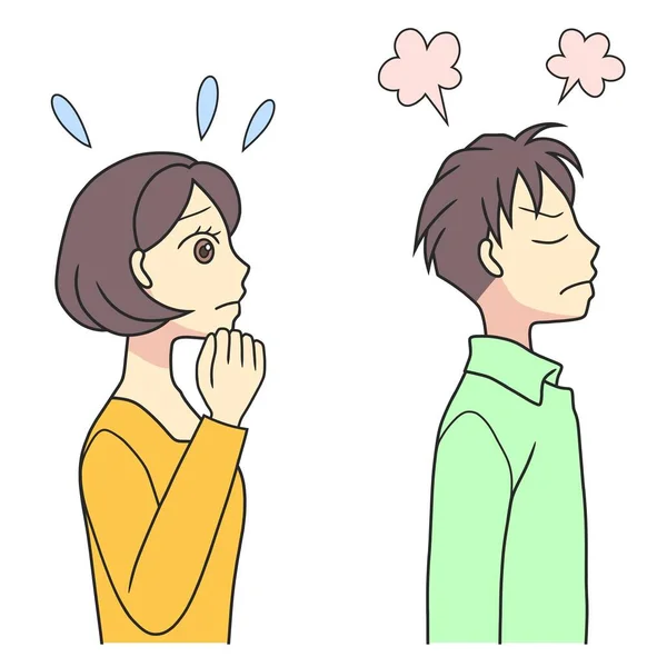 Kızgın bir adam tarafından kafası karışmış genç bir kadın.