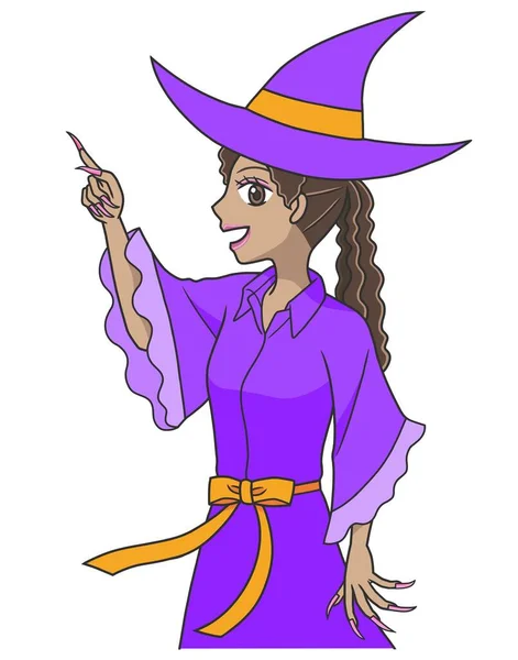 Young Woman Witch Costume Pointing Upward — Stock Photo, Image