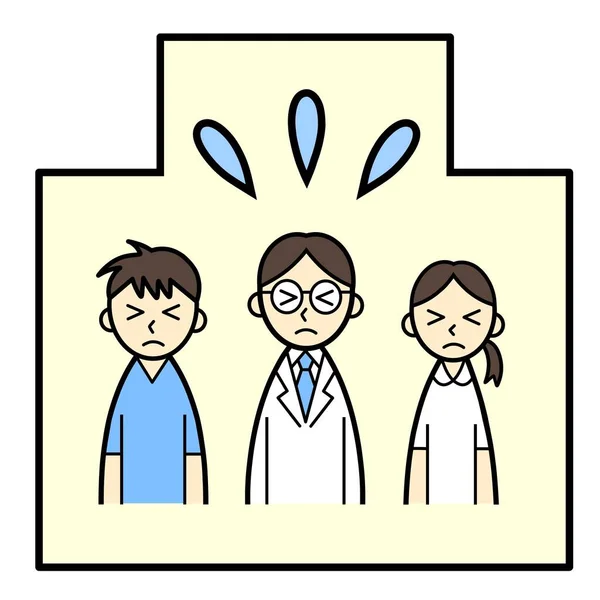 Три Медичні Працівники Потовими Краплями Лікарні — стокове фото
