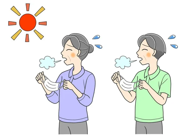 Elderly Couple Removing Facial Masks Sighing — 스톡 사진