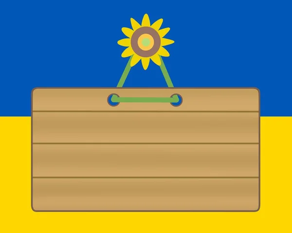 Wooden Board Sunflower Blue Yellow Background — 스톡 사진