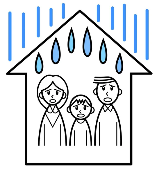 雨の漏れで混乱した3人の家族 — ストック写真