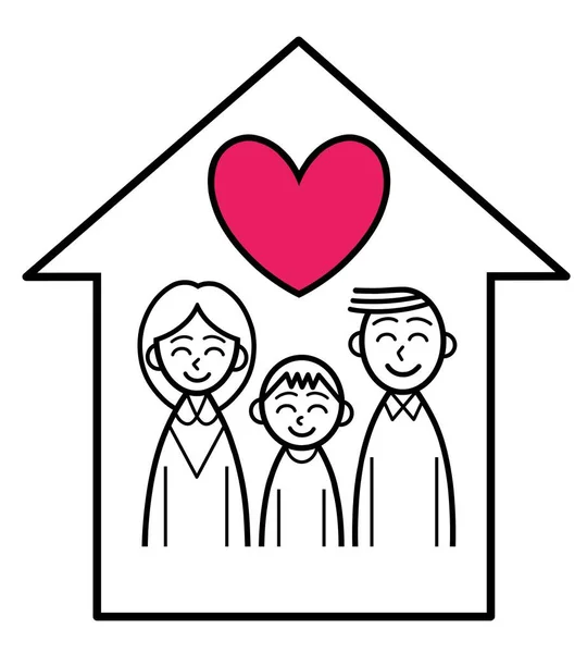 Family Three Love Heart House — Zdjęcie stockowe