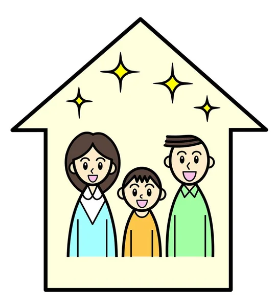 family of three smiling at comfortable home