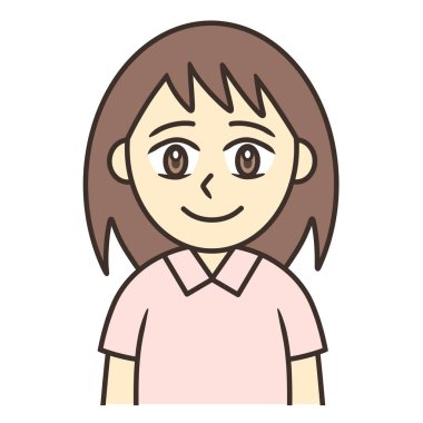 cartoon upper body portrait of young woman in pink shirt