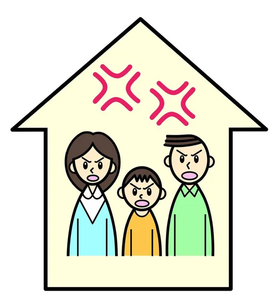 Una Familia Tres Con Símbolos Ira Casa —  Fotos de Stock