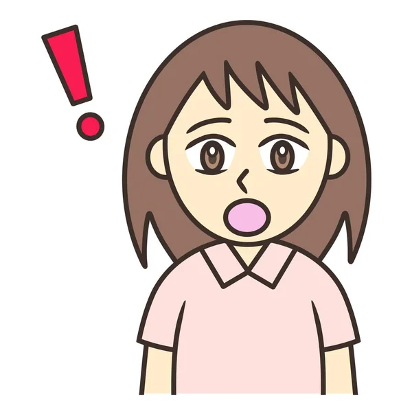 Ünlem işareti olan genç bir kadın.