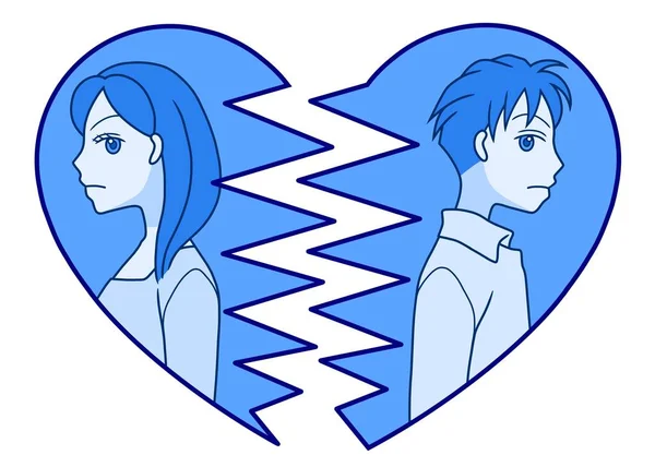 Young Couple Back Back Broken Blue Heart — Stock Photo, Image