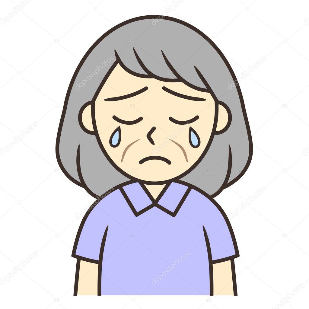 An elderly woman with tear drops