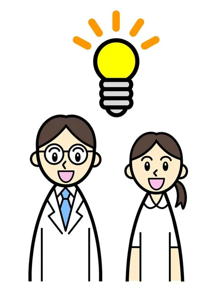 doctor and nurse with shining light bulb