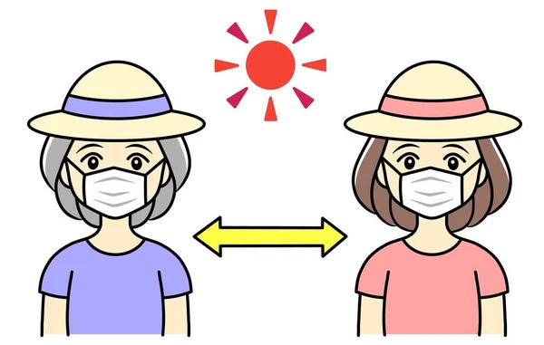 Sun Two Headed Arrow Two Women Medical Masks — ストック写真