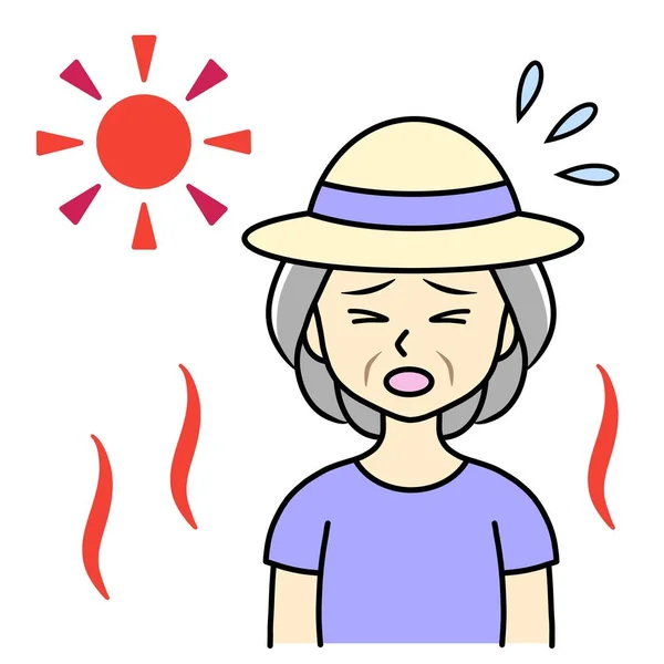 Yaz Sıcağından Muzdarip Yaşlı Bir Kadın — Stok fotoğraf