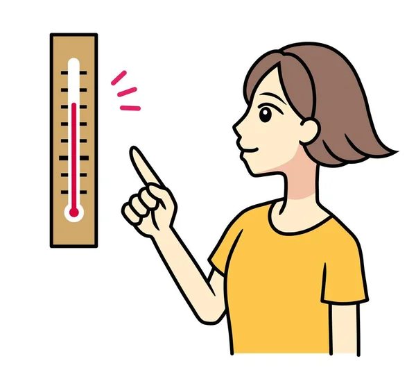 Young Woman Checking Temperature Thermometer — Stok Foto