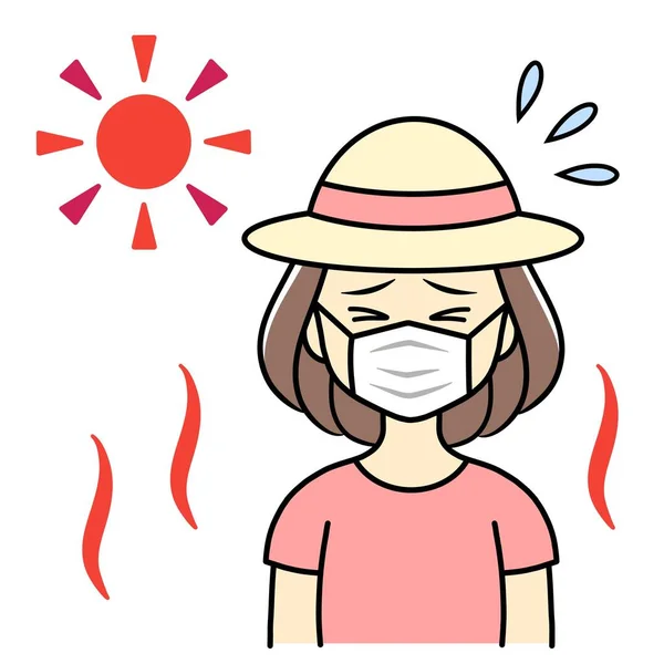 Uma Jovem Mulher Com Uma Máscara Médica Sofrendo Calor Verão — Fotografia de Stock