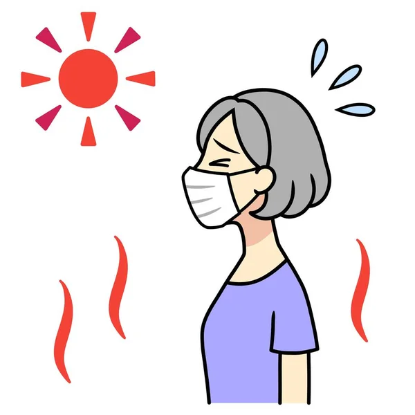 Senior Woman Medical Mask Suffering Summer Heat — Stockfoto