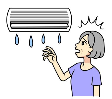 senior woman surprised that water is leaking from air conditioning