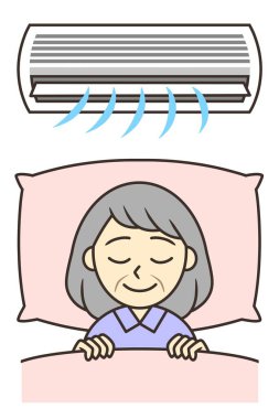 senior woman sleeping with air conditioner on