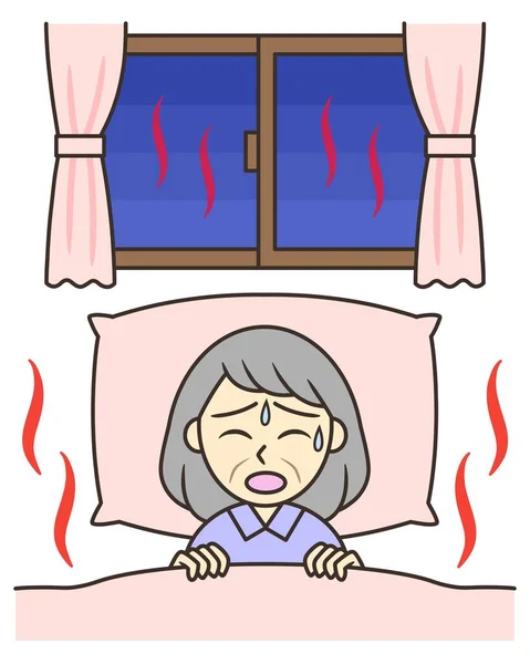 Senior Woman Who Can Sleep Night Because Hot — 图库照片