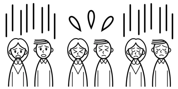 Üzgün yüzlü genç çiftin çizgi çizimi