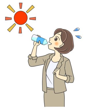 A young woman drinking bottled water to prevent heat exhaustion