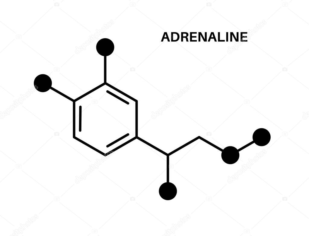 Adrenaline chemical formula icon or logo. Neurotransmitter and human hormones in brain, medical poster isolated flat vector illustration.
