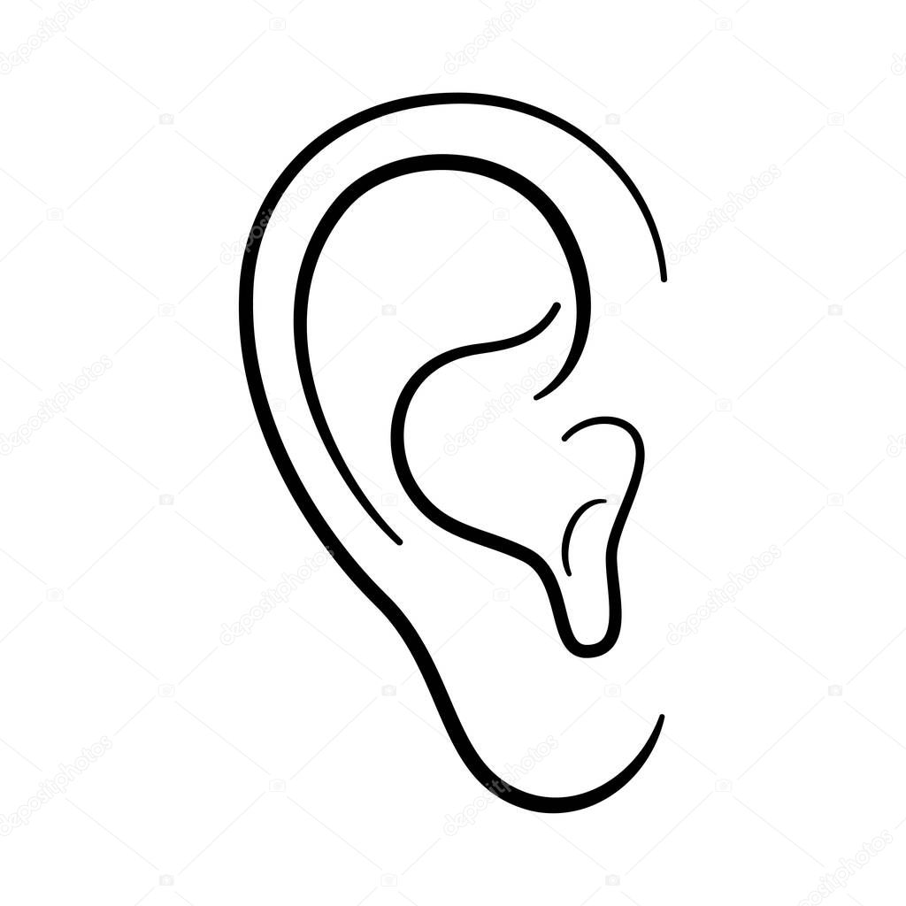 Human ear anatomical icon. Medical checkup and test of hearing organs concept. Deafness symbol on white background isolated flat vector illustration.