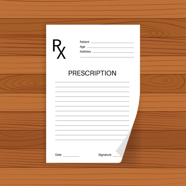 Formulaire Prescription Médicale Document Papier Réaliste Sur Fond Bois Recette — Image vectorielle