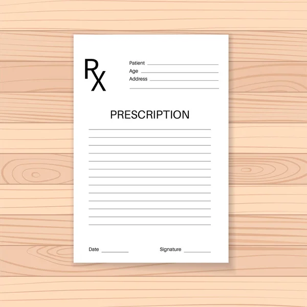 Formulaire Prescription Médicale Document Papier Réaliste Sur Fond Bois Recette — Image vectorielle