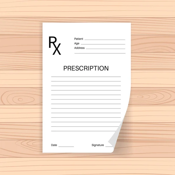 Formulaire Prescription Médicale Document Papier Réaliste Sur Fond Bois Recette — Image vectorielle