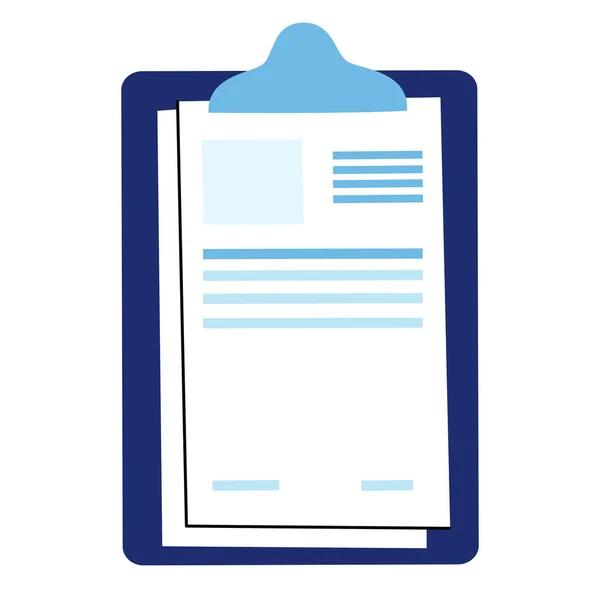 带有文字或信息文档的剪贴板 办公室或教育用蓝色文件持有者 有数据的纸页模板 关于白色背景矢量插图的A4格式注释模型 — 图库矢量图片
