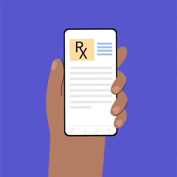 Rx表格 医疗处方在线文件 在电话里从医生那里接到病人的电话 药丸和医疗保健 药物和治疗 止痛剂和药物剂量控制病媒 — 图库矢量图片