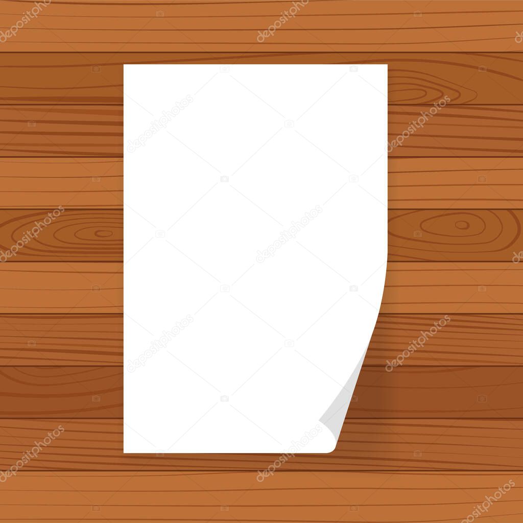 Empty paper page, a3 template, realistic note mockup. Blank clean realistic letter on a4 format. White sheet document for business, office or education. Shadow on wooden background vector illustration