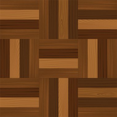 Tahta parke, kusursuz mozaik desen. Ahşap kaplama döşeme. Tahta dokusu. Kereste döşemesi. Meşe, ceviz, çam ya da akçaağaç doğa malzemeleri. Gerçekçi düz vektör çizimi