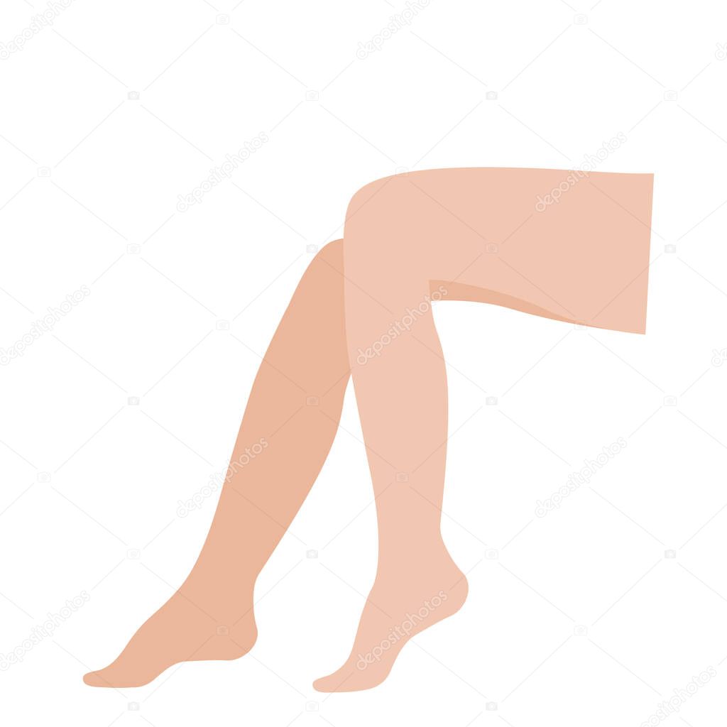 Beauty female legs. Barefoot silhouette of woman feet. Banner for fashion spa or cosmetics. Depilation or epilation concept. Elegant and sexy feet flat vector isolated illustration on white background