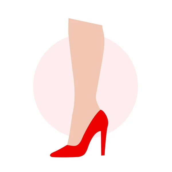 漂亮的女腿穿着一双红色经典高跟鞋 纤细女人脚的轮廓 时尚或销售的横幅 优雅而性感的脚平面矢量在白色背景上孤立的图解 — 图库矢量图片