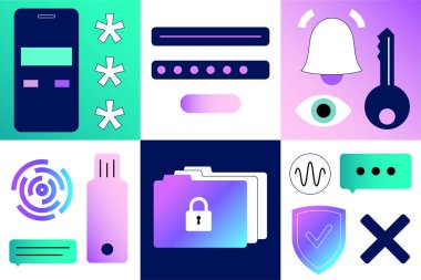 İki faktör doğrulaması. Bilgi koruma konsepti. Kullanıcı adı ve parola ile giriş yapmak için çoklu faktör yöntemi kullanan çevrimiçi hesapların güvenliği. Kişisel kimlik 2fa vektör illüstrasyonu